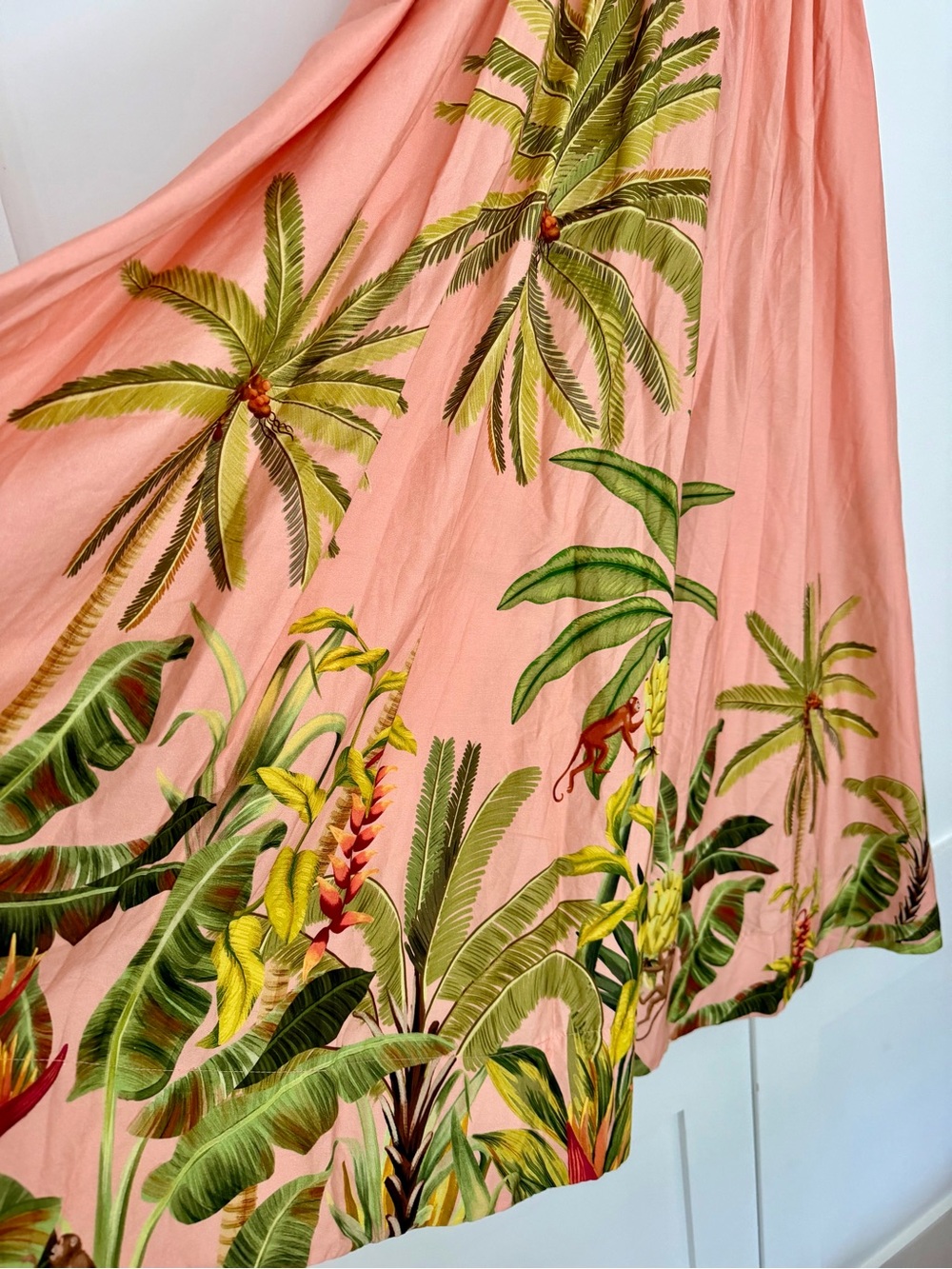 FARM Rio Coral Pink Maxi Skirt with Tropical Banana Palms - Picture 3 of 8